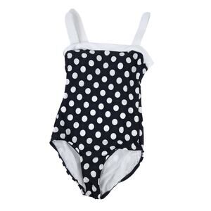 Jantzen One Piece Swimsuit Size 10 Black White Polkadot Bathing Suit